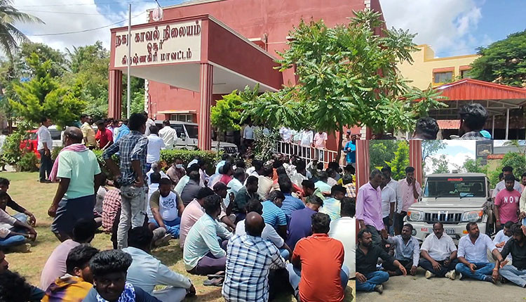 கிருஷ்ணகிரியில் டிப்பர் லாரி ஓட்டுநரை தாக்கிய தி.மு.க. நிர்வாகியை கைது செய்யக் கோரி போராட்டம்