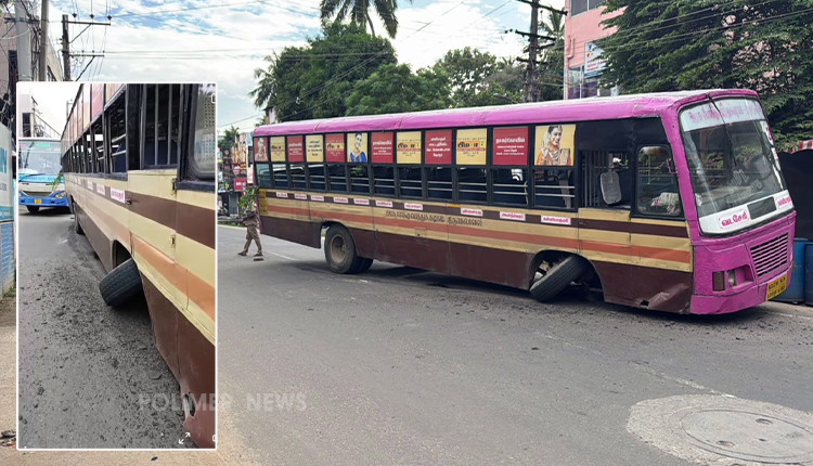 ஓடிக் கொண்டிருந்த அரசுப் பேருந்தின் சக்கரம் கழன்றது.. ஓட்டுநரின் கட்டுப்பாட்டை இழந்து சாலையில் உரசி நின்றதால் அதிர்ச்சி..!